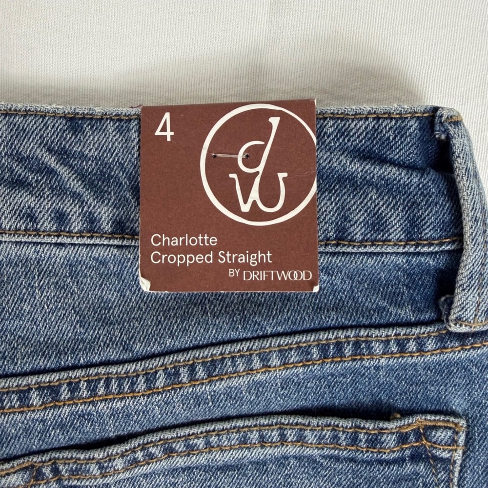 Driftwood Charlotte Cropped Straight Jeans Floral Embroidered Blue Denim 4 NWT - Picture 6 of 14